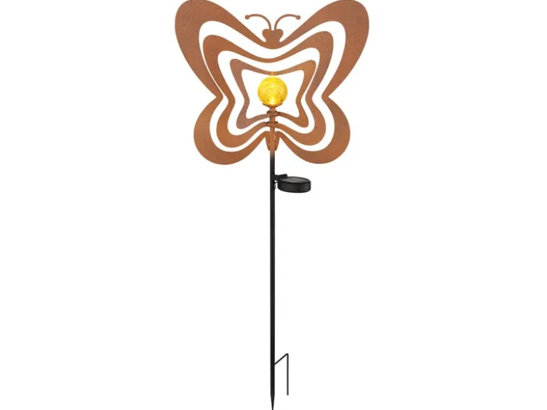 2er Set LED Solar Gartenstecker mit drehbaren Schmetterlingen Rostoptik, H: 83cm