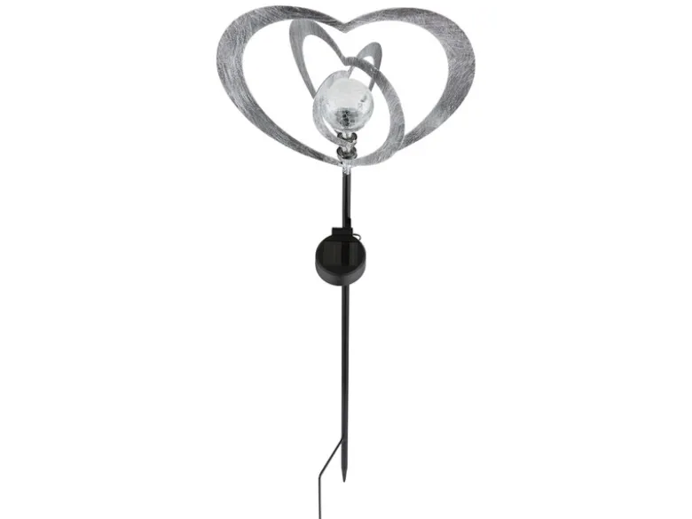 2er Set LED Solar Gartenstecker mit drehbaren Herzen in Silber-Grau, Höhe 82cm