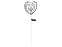 2er Set LED Solar Gartenstecker mit drehbaren Herzen in Silber-Grau, Höhe 82cm