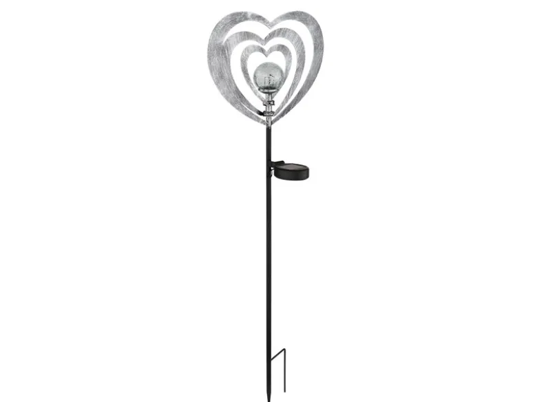 2er Set LED Solar Gartenstecker mit drehbaren Herzen in Silber-Grau, Höhe 82cm