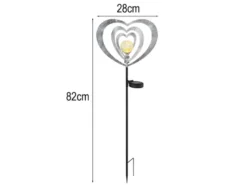 2er Set LED Solar Gartenstecker mit drehbaren Herzen in Silber-Grau, Höhe 82cm