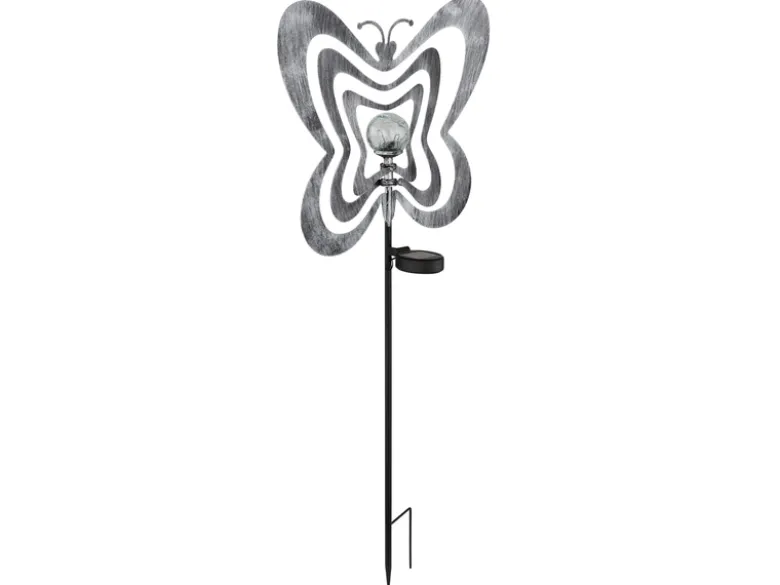 2er Set LED Solar Gartenstecker mit drehbaren Schmetterlingen Silber-Grau, 83cm