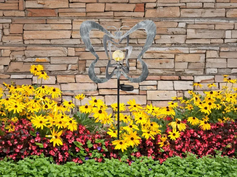 2er Set LED Solar Gartenstecker mit drehbaren Schmetterlingen Silber-Grau, 83cm
