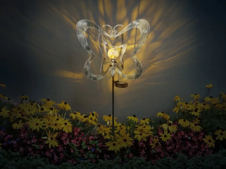 2er Set LED Solar Gartenstecker mit drehbaren Schmetterlingen Silber-Grau, 83cm
