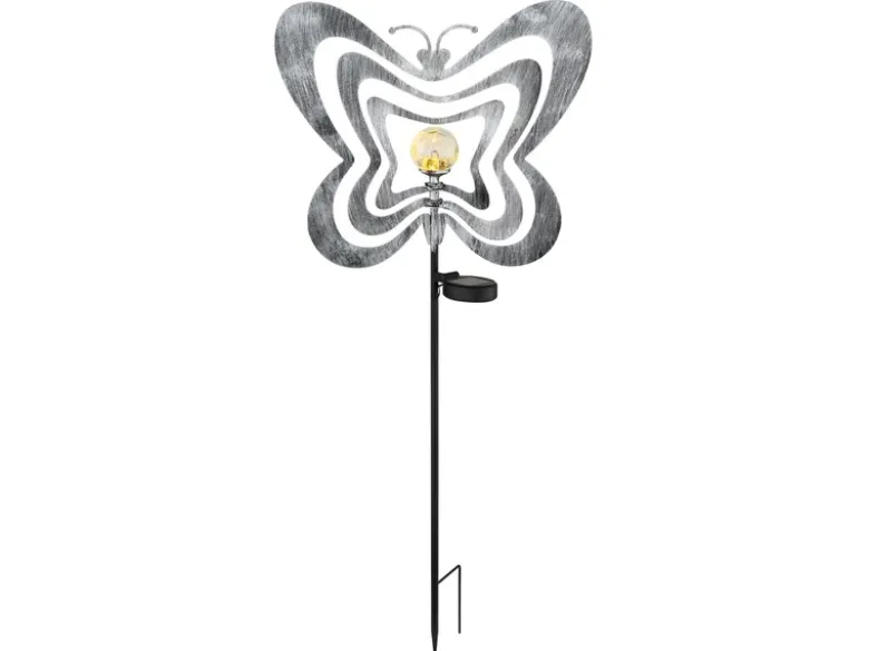 2er Set LED Solar Gartenstecker mit drehbaren Schmetterlingen Silber-Grau, 83cm