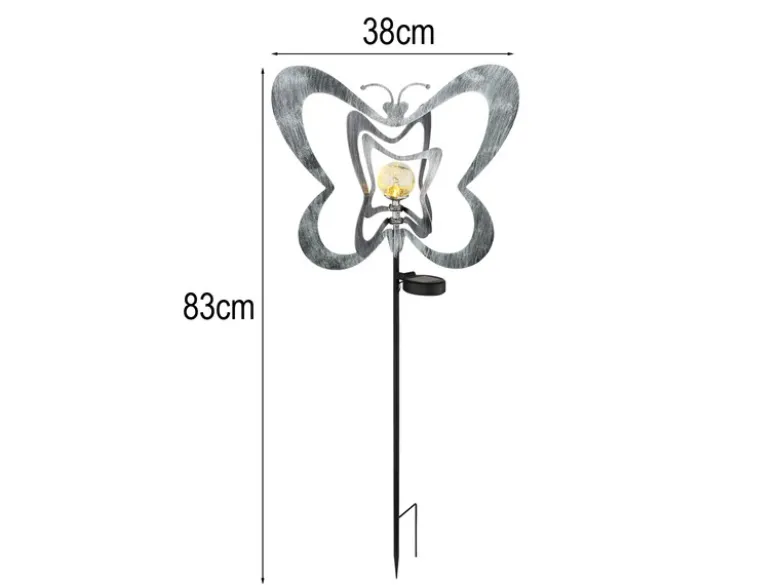 2er Set LED Solar Gartenstecker mit drehbaren Schmetterlingen Silber-Grau, 83cm