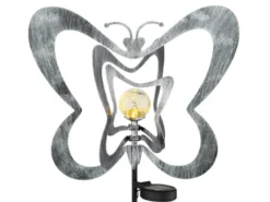 2er Set LED Solar Gartenstecker mit drehbaren Schmetterlingen Silber-Grau, 83cm
