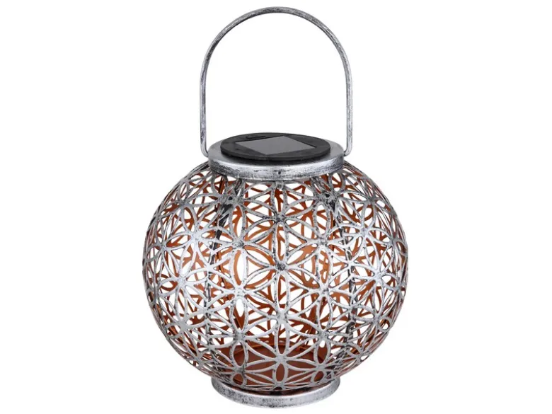 2er Set LED Solarlaternen Kugel mit Dekorstanzungen Silber Antik & Gold, Ø20cm