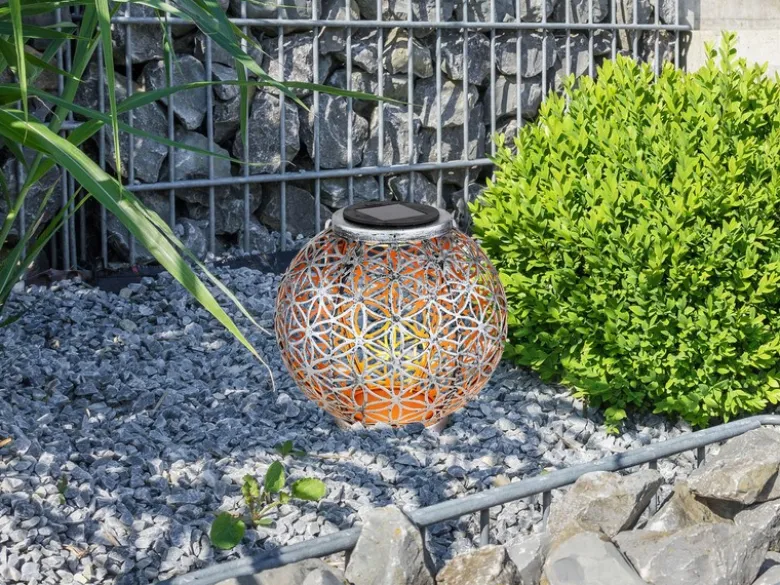2er Set LED Solarlaternen Kugel mit Dekorstanzungen Silber Antik & Gold, Ø20cm