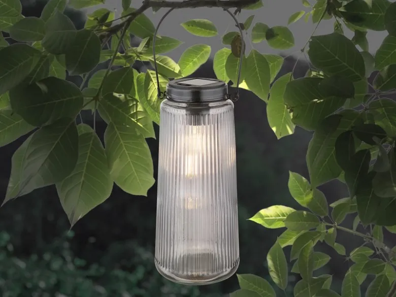 2er Set LED Solarlaternen Rauchglas, hängend oder stehend, Höhe 25cm