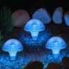 3-er Set LED Solarleuchten, Blau mit Erdspieß Höhe 27,5 cm