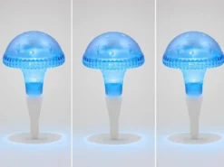 3-er Set LED Solarleuchten, Blau mit Erdspieß Höhe 27,5 cm