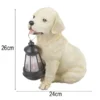 2er Set LED Solarleuchten Hundelampe Welpe mit Laterne in Beige-Weiß, Höhe 26cm
