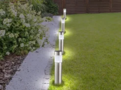 4er Set LED Solarleuchten mit Erdspieß, Gartenlampen Edelstahl, Höhe 38 cm