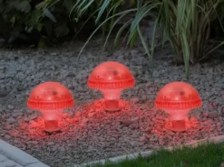 3-er Set LED Solarleuchten, Rot mit Erdspieß Höhe 27,5 cm