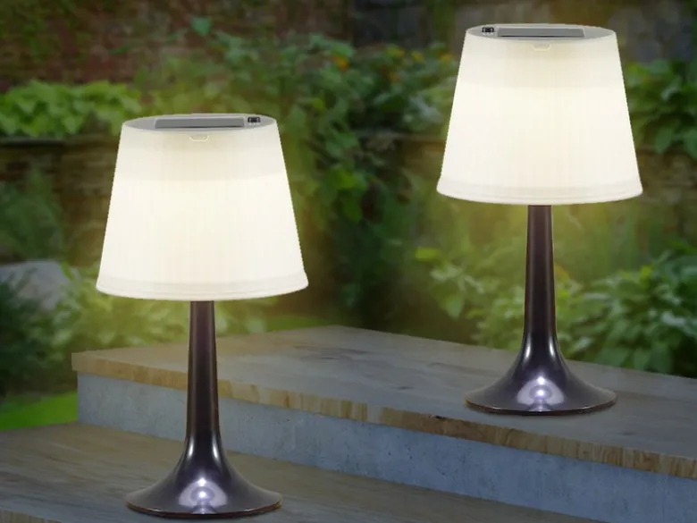2er Set LED Solar Outdoor Tischleuchten Schwarz, Höhe 36cm