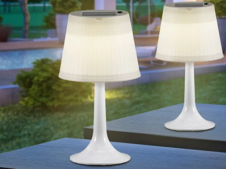 2er Set LED Solar Outdoor Tischleuchten Weiß, Höhe 36cm