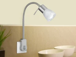 2er Set LED Steckerspots mit Schalter und Flexarm, Silber Höhe 40cm