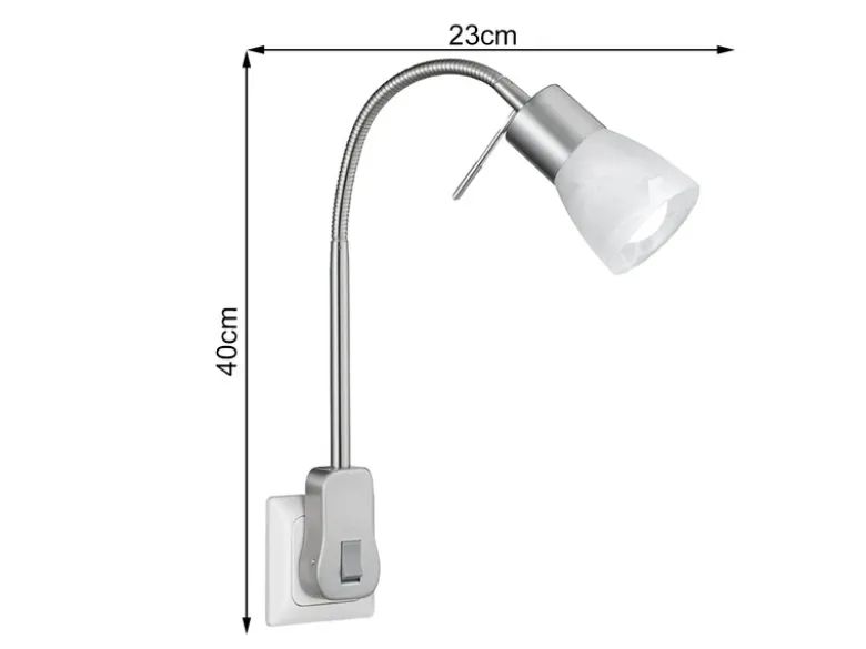 2er Set LED Steckerspots mit Schalter und Flexarm, Silber Höhe 40cm