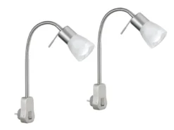 2er Set LED Steckerspots mit Schalter und Flexarm, Silber Höhe 40cm