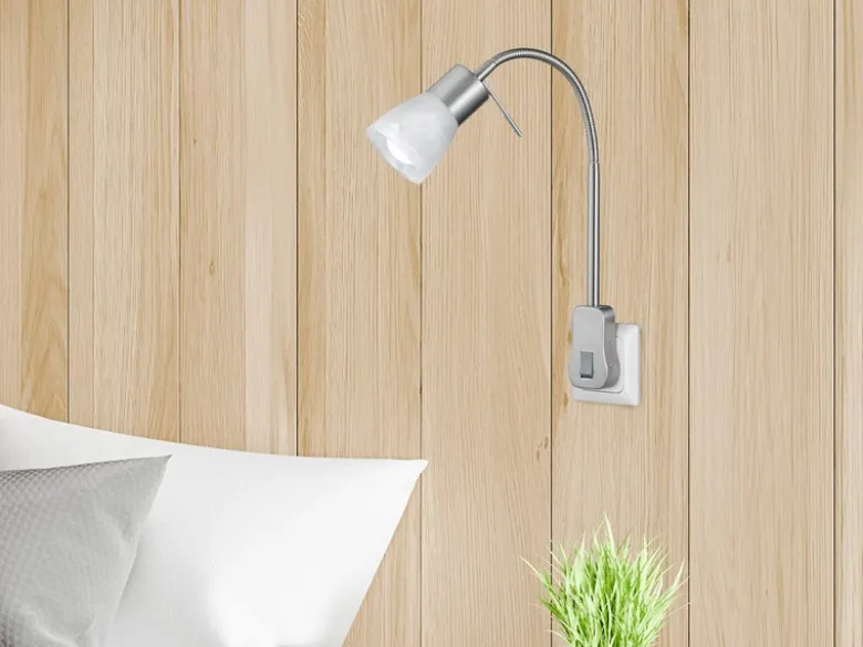 2er Set LED Steckerspots mit Schalter und Flexarm, Silber Höhe 40cm
