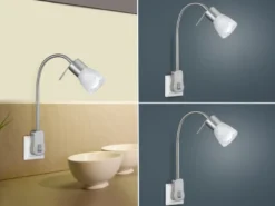 2er Set LED Steckerspots mit Schalter und Flexarm, Silber Höhe 40cm