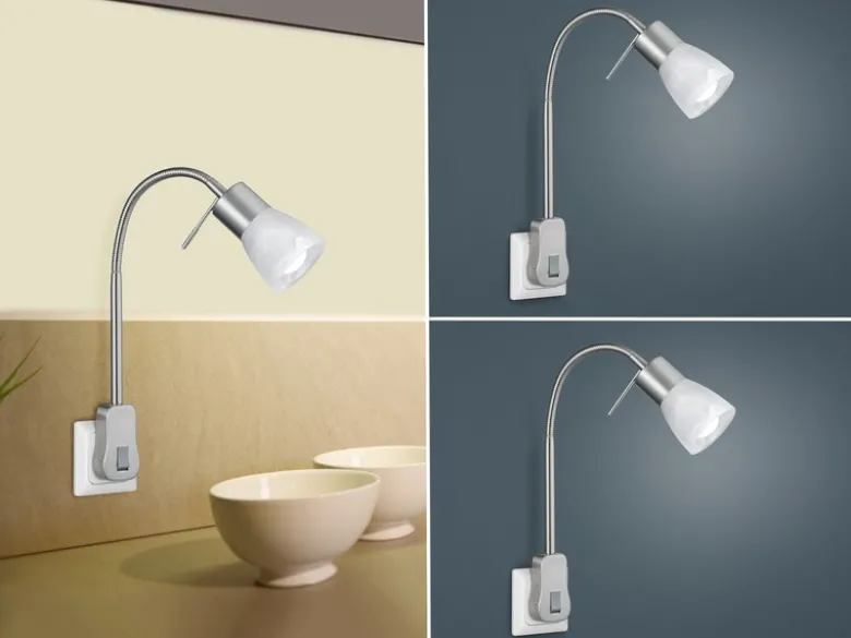2er Set LED Steckerspots mit Schalter und Flexarm, Silber Höhe 40cm