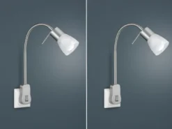 2er Set LED Steckerspots mit Schalter und Flexarm, Silber Höhe 40cm