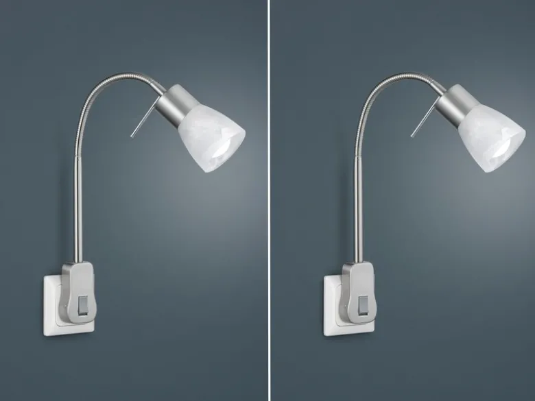 2er Set LED Steckerspots mit Schalter und Flexarm, Silber Höhe 40cm