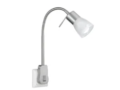 2er Set LED Steckerspots mit Schalter und Flexarm, Silber Höhe 40cm