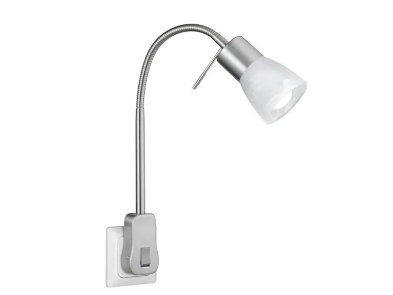 2er Set LED Steckerspots mit Schalter und Flexarm, Silber Höhe 40cm