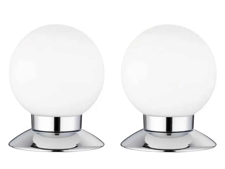 2er SET LED Tischlampen Chrom Glasschirm Weiß, Touchdimmer, Höhe 13cm