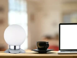 2er SET LED Tischlampen Chrom Glasschirm Weiß, Touchdimmer, Höhe 13cm