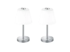 2er SET LED Tischlampen Chrom glänzend mit Glaslampenschirm Weiß, Höhe 29cm