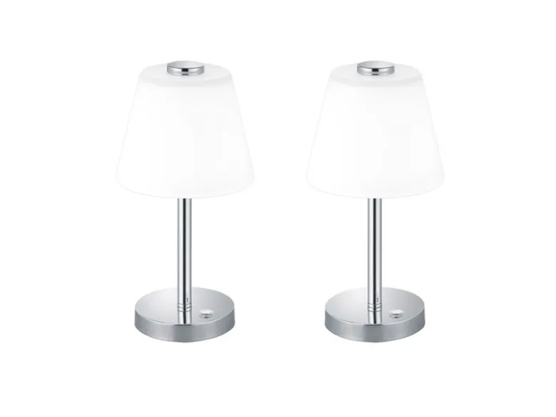 2er SET LED Tischlampen Chrom glänzend mit Glaslampenschirm Weiß, Höhe 29cm