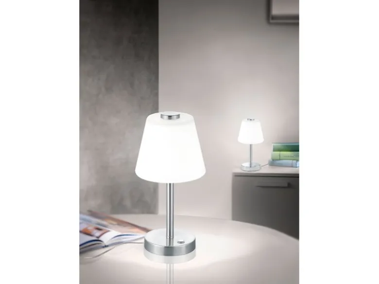 2er SET LED Tischlampen Chrom glänzend mit Glaslampenschirm Weiß, Höhe 29cm