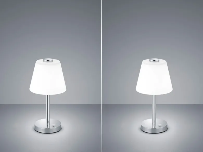 2er SET LED Tischlampen Chrom glänzend mit Glaslampenschirm Weiß, Höhe 29cm