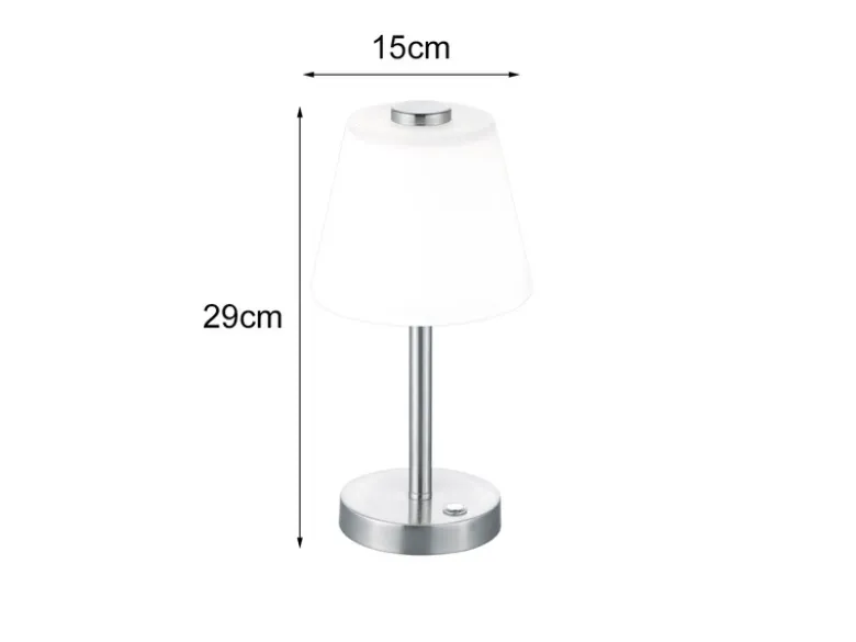 2er SET LED Tischlampen Silber matt mit Glaslampenschirm Weiß, Höhe 29cm