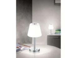 2er SET LED Tischlampen Silber matt mit Glaslampenschirm Weiß, Höhe 29cm