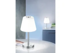 2er SET LED Tischlampen Silber matt mit Glaslampenschirm Weiß, Höhe 29cm