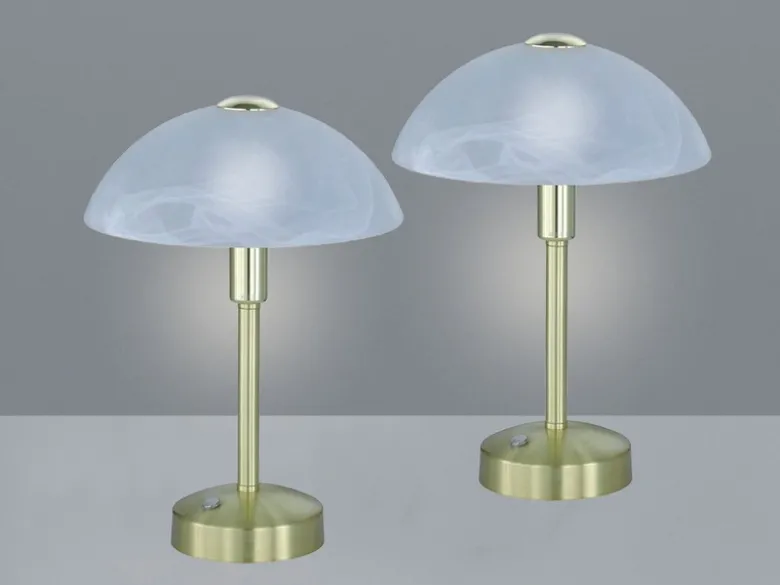 2er Set LED Tischleuchten dimmbar, Messing mit Glasschirm, Höhe 30cm