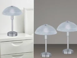 2er Set LED Tischleuchten dimmbar, Silber mit Glasschirm, Höhe 30cm