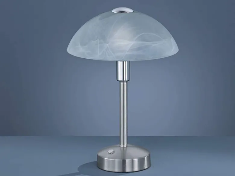 2er Set LED Tischleuchten dimmbar, Silber mit Glasschirm, Höhe 30cm