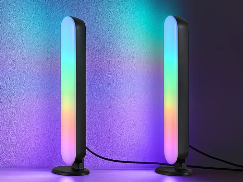 2er Set LED Tischleuchten GAME mit Fernbedienung, RGB & Sound Control - H 28cm