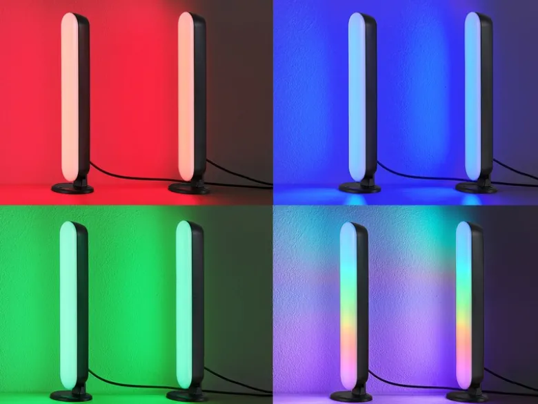 2er Set LED Tischleuchten GAME mit Fernbedienung, RGB & Sound Control - H 28cm
