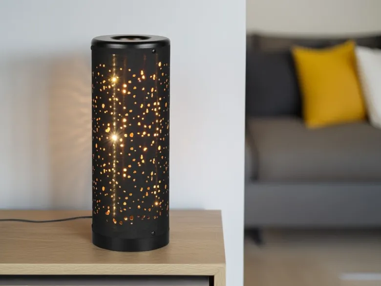 2er Set LED Tischleuchten mit Starlight Effekt, Stoff Schwarz Gold, Höhe 34cm