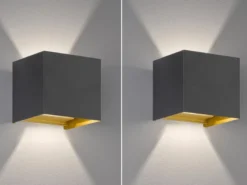 2er SET LED Updown Wandlampen Schwarz Gold für Innen & Außen, Quadrat 10cm