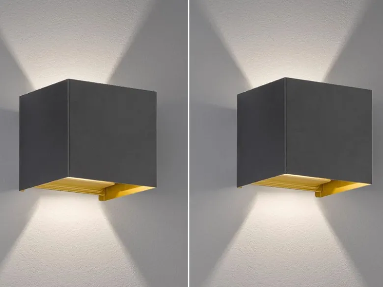 2er SET LED Updown Wandlampen Schwarz Gold für Innen & Außen, Quadrat 10cm