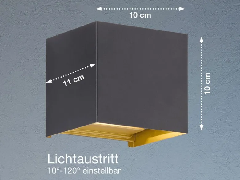 2er SET LED Updown Wandlampen Schwarz Gold für Innen & Außen, Quadrat 10cm