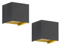 2er SET LED Updown Wandlampen Schwarz Gold für Innen & Außen, Quadrat 10cm